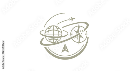 Global Travel and Exploration Compass and Airplane Icon.