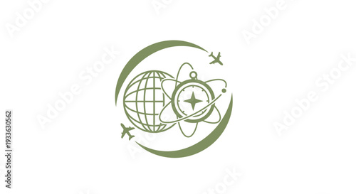 Global Navigation and Exploration Symbol with Airplanes.