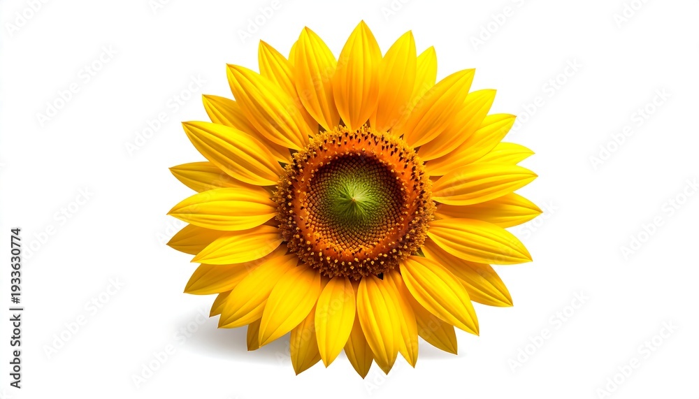 Fototapeta premium A large yellow sunflower on a white background