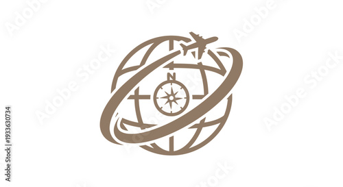 Global Travel and Navigation Compass Airplane Icon.