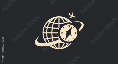 Global Travel Compass and Airplane Icon.