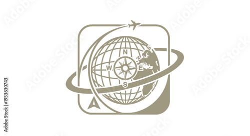 Global travel agency logo with airplane and globe.