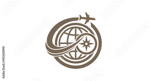 Global travel and adventure logo with airplane and compass.