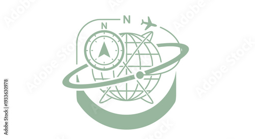 Global Travel and Navigation Compass Emblem with Airplane.