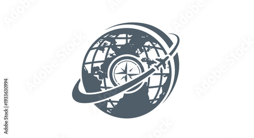 Global travel and adventure logo with compass and airplane.