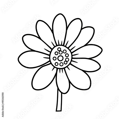 Simple outline drawing of a daisy flower on a stem