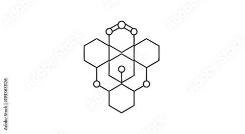 Geometric Abstract Hexagonal Structure with Circles and Lines.
