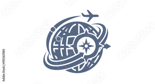 Global Travel and Exploration Compass Icon with Airplane.