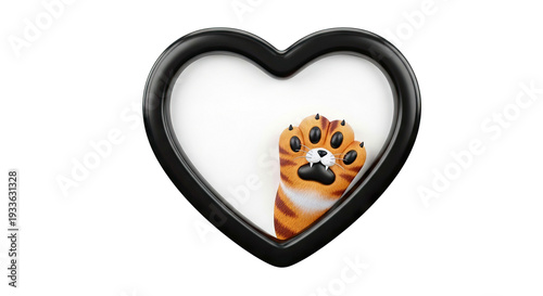 Cute Tiger Paw Reaching Out From Heart Frame
