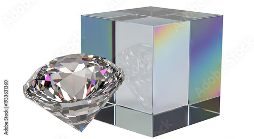 Diamond next to a holographic glass cube