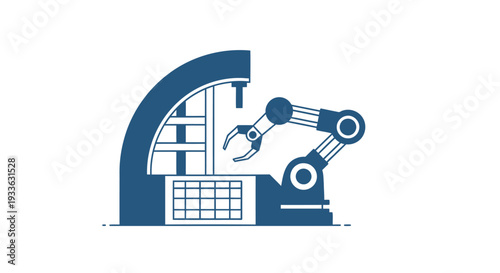 Industrial Robotic Arm and Automated Manufacturing Machine Illustration.
