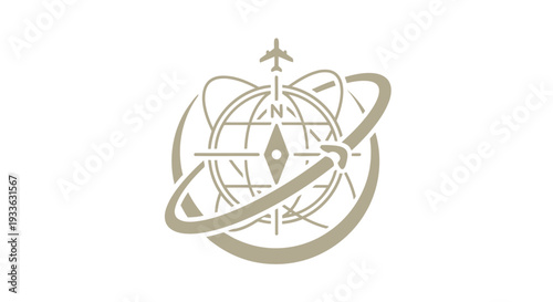 Global travel and aviation industry symbol with compass and airplane.