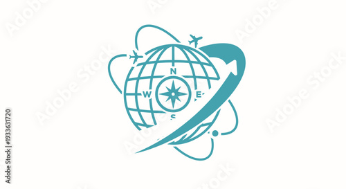 Global Navigation Compass and Orbiting Elements Symbol.