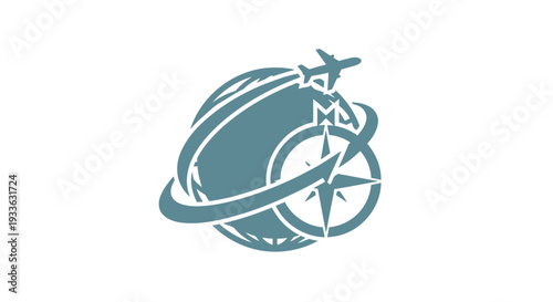 Global Travel and Exploration Compass Icon with Airplane.