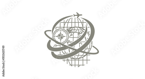 Global travel and exploration compass airplane logo design.