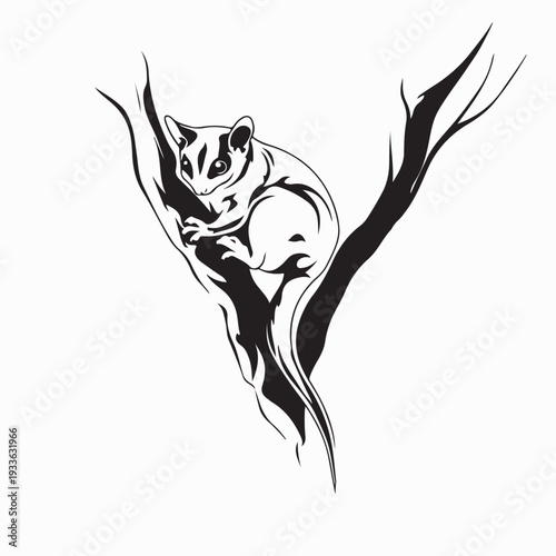 Sugar Glider Animal on Tree Logo Vector Design On White Background