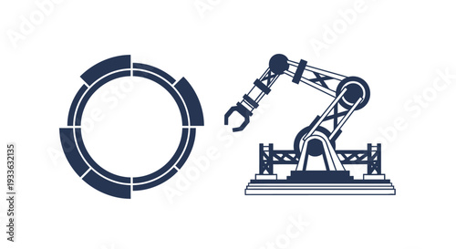 Industrial Robotic Arm and Circular Graphic Element.