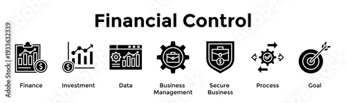 Financial Control Banner Web Icon Vector Illustration Concept For Finance, Investment, Data, Business Management, Secure Business, Process, Goal