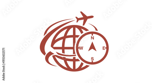 Global Travel Compass and Airplane Icon for Tourism.