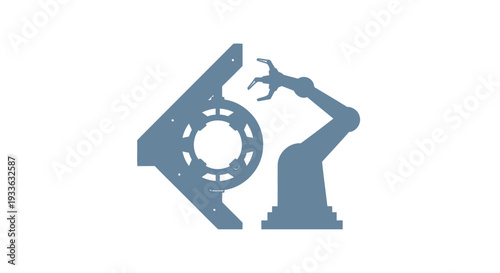 Industrial robot arm and mechanical part illustration.