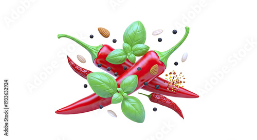 Red Chili Peppers with Basil, Almonds, and Peppercorns