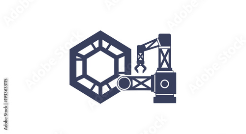 Industrial robot arm assembling a complex geometric structure.
