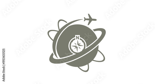 Global Travel Adventure Compass Airplane Orbiting Earth.