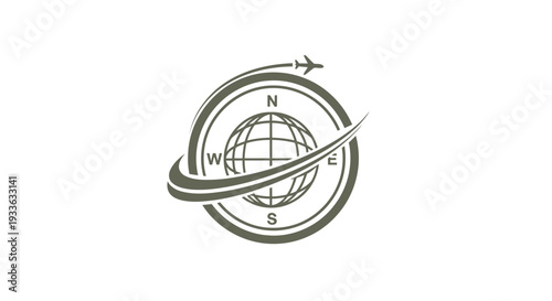Global Travel and Exploration Compass Logo with Airplane.