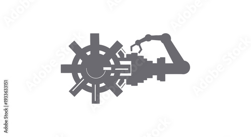 Industrial robot arm assembling a complex gear mechanism.