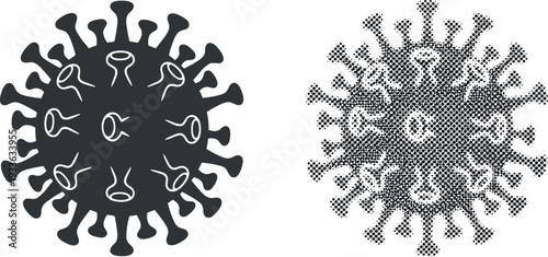 Virus and Coronavirus Icon Set with Solid and Halftone Styles for Medical, Pandemic, Infection, and Microbiology Design Projects