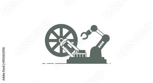 Industrial robot arm assembling a wheel component with precision.