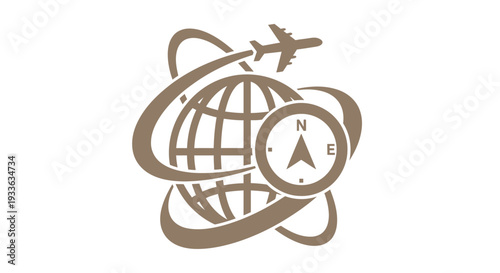 Global Travel and Exploration Compass with Airplane.