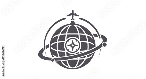 Global Travel Airplane Route Around the World Icon.