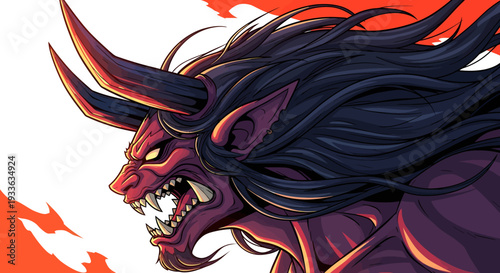 Demonic creature with horns and sharp teeth in a dynamic pose.