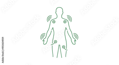Human body outline with radiating signals indicating health monitoring.