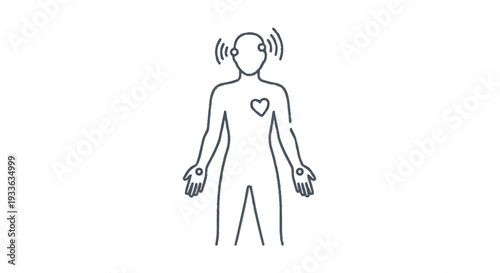 Human body outline with heart and brain wave symbols.