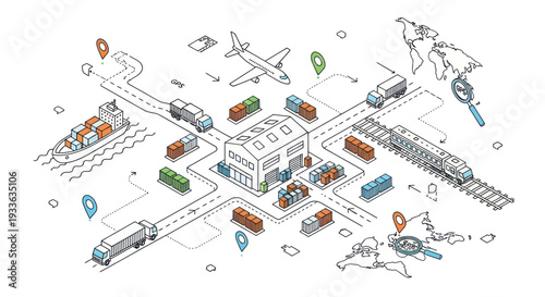 Global Logistics and Supply Chain Network Illustration.