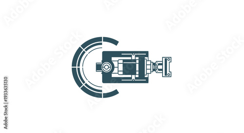 Industrial Machine Part with Circular Measurement Device.