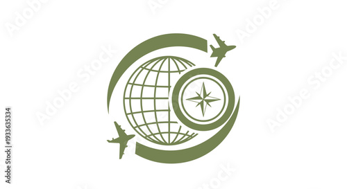 Global Compass and Airplane Emblem Symbolizing International Travel.