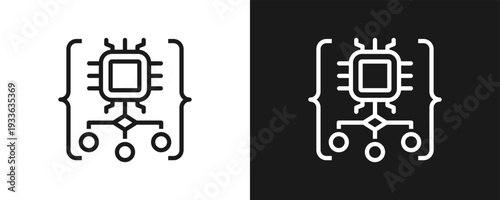 Smart Algorithm Icon Set Outline In White And Black Background