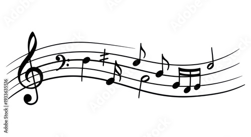 Hand drawn musical notes on a staff with a treble clef.