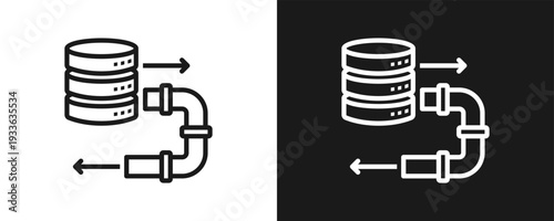 Data Pipeline Icon Set Outline In White And Black Background