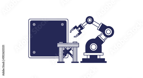 Industrial Robotic Arm and Manufacturing Components Illustration.