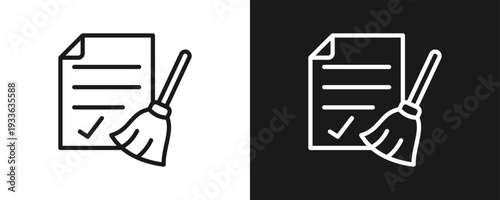Data Cleaning Icon Set Outline In White And Black Background