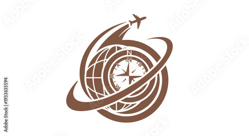 Global Travel and Tourism Logo with Airplane and Compass.