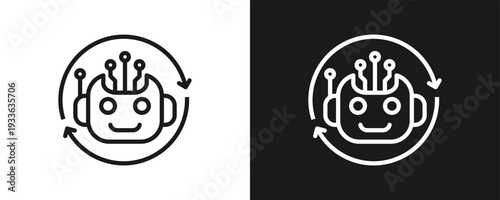Intelligent Agent Icon Set Outline In White And Black Background