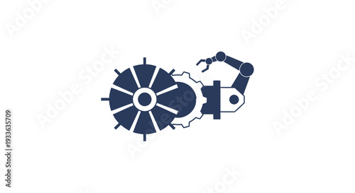 Industrial Robotic Arm with Gear Mechanism Icon.
