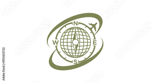 Global Compass and Airplane Icon Representing Travel and Navigation.