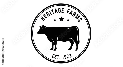 Heritage Farms Est 1922 Black Silhouette Cow Emblem.