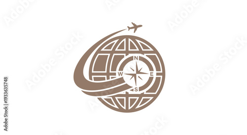 Global Travel and Tourism Logo with Airplane and Compass.